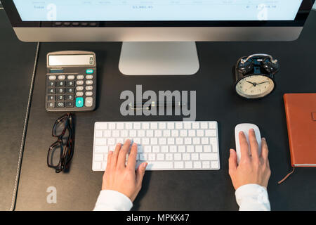 young business women working on desktop computer at office top view Stock Photo