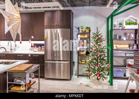 Sample kitchen design layout in showroom inside an Ikea store in the US Stock Photo