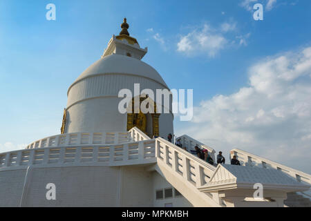 World Peace pagoda, Japanese Buddhist Temple, Pokhara, Nepal Stock Photo