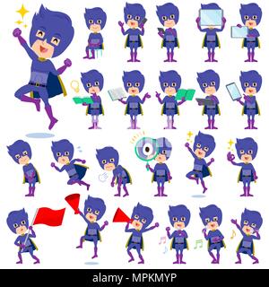 Set of various poses of super hero man dark purple 2 Stock Vector