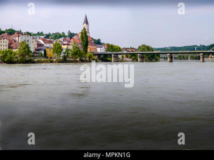 High water levels on the River Inn at PAssau, Germany Stock Photo