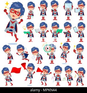 Set of various poses of super hero man red gray 2 Stock Vector