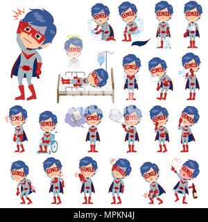 Set of various poses of super hero man red gray sickness Stock Vector