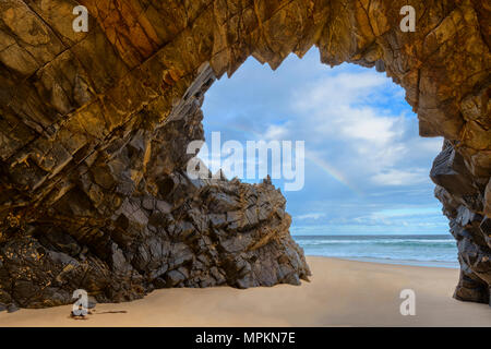 Oceania, Australia; Australian; Tasmania; Bruny Island Neck Game reserve, Beach with Natural Arch Stock Photo