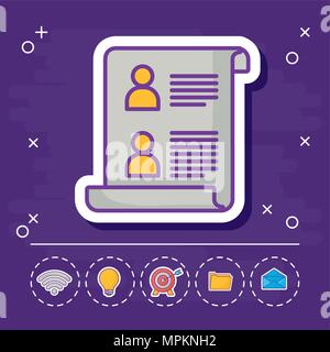 document and online marketing related icons over purple background, colorful design. vector illustration Stock Vector