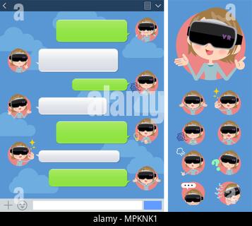 virtual reality goggle women sns Stock Vector
