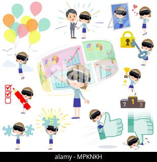 virtual reality goggle women success & positive Stock Vector