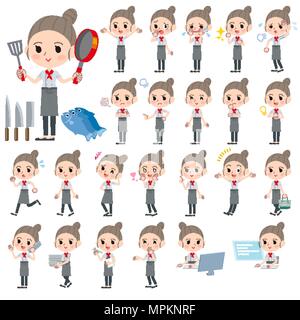 Set of various poses of Western cuisine cook women 1 Stock Vector