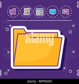 folder and online marketing related icons over purple background, colorful design. vector illustration Stock Vector