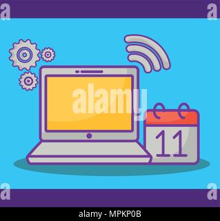 online advertising design with laptop computer and related icons over blue background, colorful design. vector illustration Stock Vector