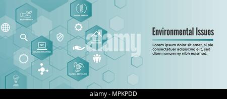 Environmental issues header web banner w recycling, etc icon set Stock Vector