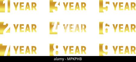 Anniversary of company, gold negative space sign, business birthday, vector logo set, golden numbers, year, num. Celebration card design element, vector anniversary icon set, invitation card. Stock Vector