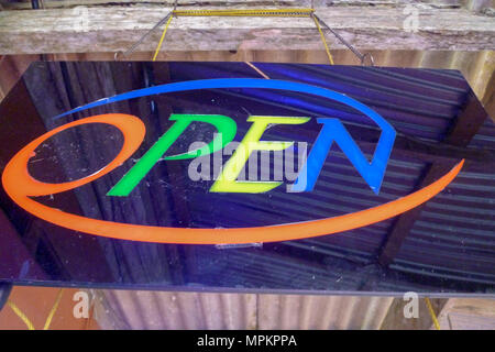 Colorful Open neon sign Stock Photo