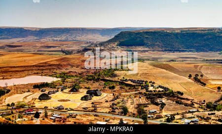 Aerial view to Thaba Bosiu Cultural Village near Maseru in Lesotho Stock Photo