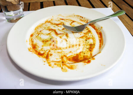 Montreal Canada,Quebec Province,Rue McGill,Vieux Montreal,Boris Bistro,restaurant restaurants food dining cafe cafes,empty plate,finished meal,fork,Ca Stock Photo
