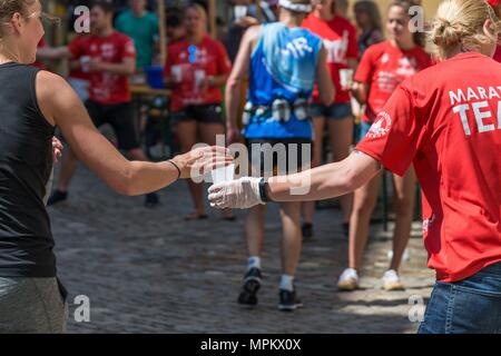 Regensburg, Bavaria, Germany, May 13, 2018: Catering station of the Regensburg Marathon 2018 at the old town hall Stock Photo