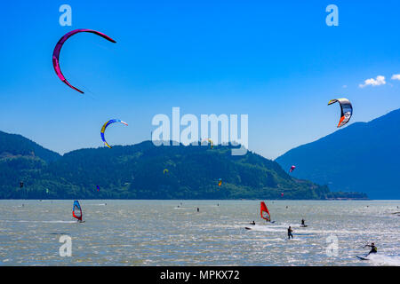 Kite boarders, Squamish, British Columbia, Canada. Stock Photo