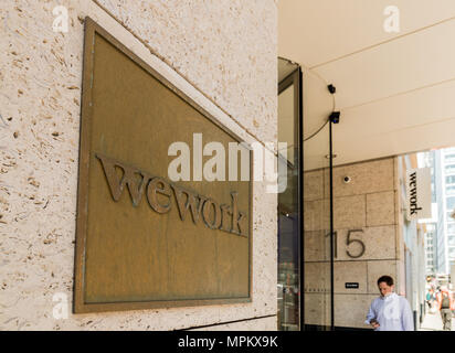 A view of the sign outside the Wework, Bishopsgate, london office. Stock Photo
