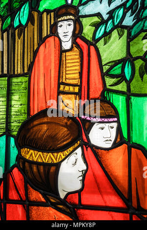 Quebec City Canada,Canadian,North America,American,Upper Town,Rue Donnacona,Chapelle des Ursulines,chapel stained glass window,Native Americans,visito Stock Photo