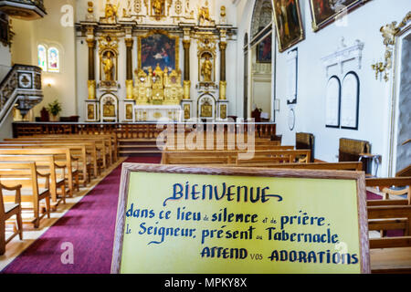 Quebec City Canada,Canadian,North America,American,Upper Town,Rue Donnacona,Chapelle des Ursulines,sign,logo,altar,chapel,church,visitors travel trave Stock Photo