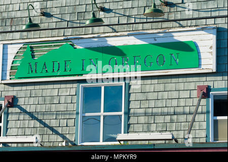 Newport,Oregon,USA - January 14, 2015:  Made In Oregon Sign on a building in Newport, Oregon on the Oregon Coast Stock Photo