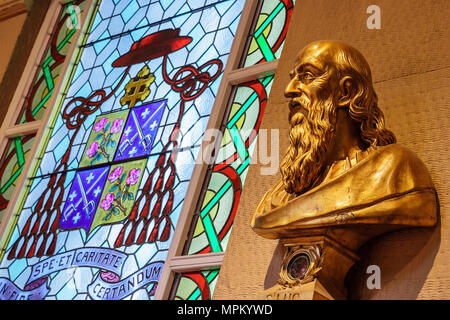 Quebec City Canada,Canadian,North America,American,Upper Town,Inner Chapel,Museum de l'Amerique francaise,bust,stained glass window,visitors travel tr Stock Photo