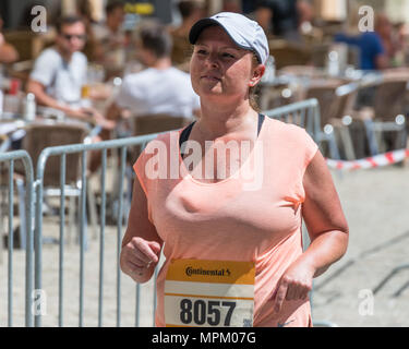 Regensburg, Bavaria, Germany, May 13, 2018: Participant of the Regensburg Marathon 2018 at the old city hall Stock Photo