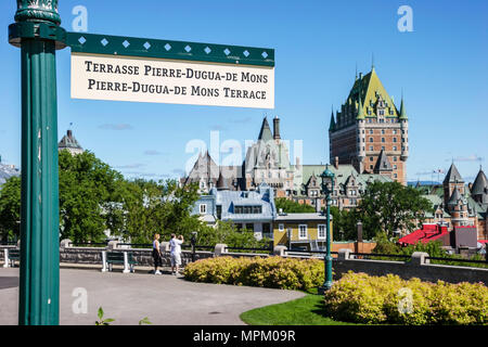 Quebec Canada,Upper Town,Terrasse Pierre Dugua De Mons,Fairmont Le Chateau Frontenac,hotel,terrace,Canada070712013 Stock Photo