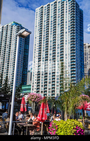 Toronto Canada,Queen's Quay West,The Waterfront,Harbourfront,high rise skyscraper skyscrapers building buildings modern,residential real estate,condom Stock Photo