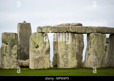 view of circle of sarsen stones with lintel stones stonehenge wiltshire england uk