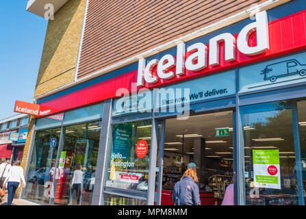 Iceland supermarket shopfront in Rustington, West Sussex, England, UK. Iceland storefront shop entrance. Stock Photo