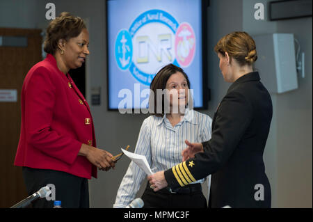 ARLINGTON, Va. (Mar. 29, 2017) Victoria Bowens, center, director, diversity  and inclusion for the Department of the Navy is joined on a panel by Dr.  Andrea Armani, left, associate professor of chemical