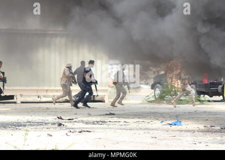 Civilian and military personnel from Kuwait, Saudi Arabia and the U.S. conducted counterterrorism drills as part of Eagle Resolve 2017 near Kuwait International Airport, March 28, 2017. Urban warfare specialists conducted search and rescue operations and responded to a mock vehicle explosion. Since 1999, Eagle Resolve - involving over 1,000 U.S. military personnel - has become the premier multi-national exercise between U.S. and Gulf Cooperation Council nations to collectively address the regional challenges in a low-risk setting. (Photo by U.S. Army Staff Sgt. Francis O’Brien) Stock Photo