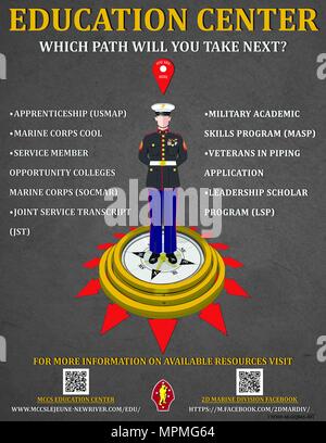 A poster created with digital illustration software with the purpose to inform Marines and Sailors of what the Camp Lejeune base education center offers. (U.S. Marine Corps Illustration by Lance Cpl. Samuel Ruiz) (This image was created using Adobe Photoshop CS6) Stock Photo
