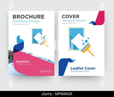 window cleaning brochure flyer design template with abstract photo background, minimalist trend business corporate roll up or annual report Stock Vector