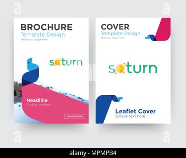 saturn brochure flyer design template with abstract photo background, minimalist trend business corporate roll up or annual report Stock Vector