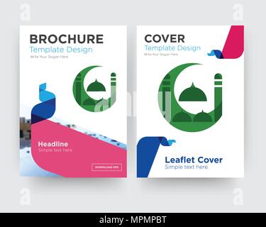 masjid brochure flyer design template with abstract photo background, minimalist trend business corporate roll up or annual report Stock Vector