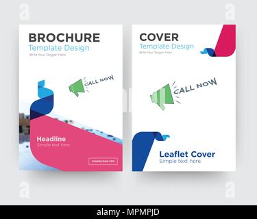 call now brochure flyer design template with abstract photo background, minimalist trend business corporate roll up or annual report Stock Vector
