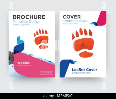 bear paw brochure flyer design template with abstract photo background, minimalist trend business corporate roll up or annual report Stock Vector