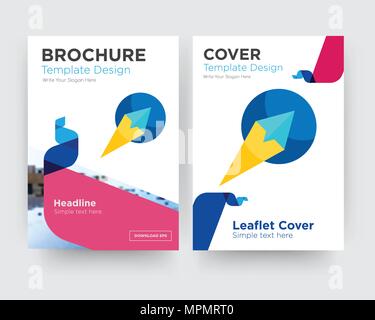 paper plane brochure flyer design template with abstract photo background, minimalist trend business corporate roll up or annual report Stock Vector