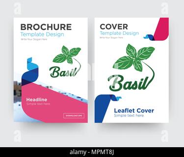 basil brochure flyer design template with abstract photo background