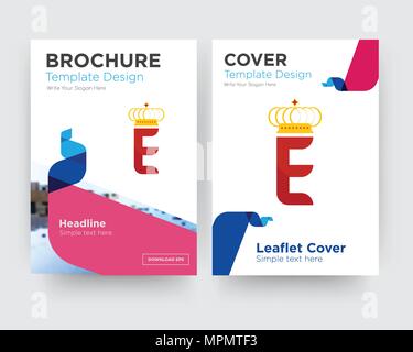 e crown brochure flyer design template with abstract photo background, minimalist trend business corporate roll up or annual report Stock Vector