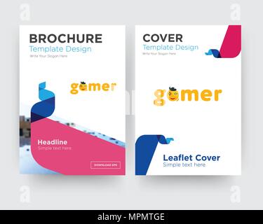 gamer brochure flyer design template with abstract photo background, minimalist trend business corporate roll up or annual report Stock Vector