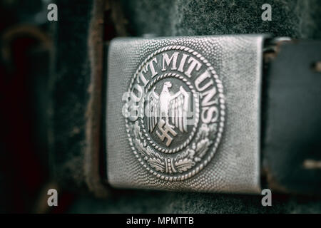 Belt buckle German soldier Wehrmacht during the Second World War close-up with the inscription - God is with us Stock Photo