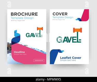 gavel brochure flyer design template with abstract photo background, minimalist trend business corporate roll up or annual report Stock Vector
