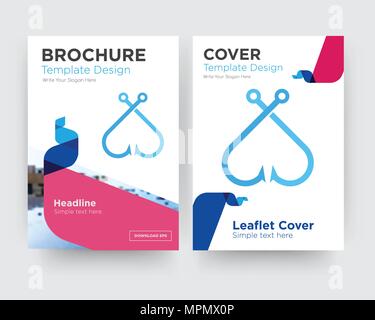 fishing hook brochure flyer design template with abstract photo background, minimalist trend business corporate roll up or annual report Stock Vector