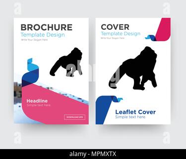 gorilla brochure flyer design template with abstract photo background, minimalist trend business corporate roll up or annual report Stock Vector