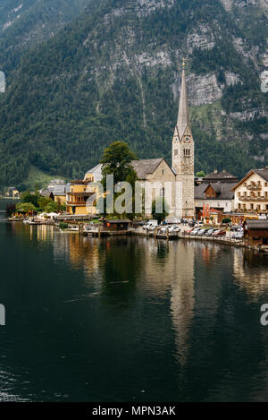 Scenic view of Hallstatt and lake in Austrian Alps Stock Photo