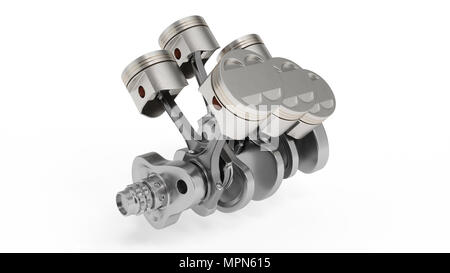 V6 engine pistons and crankshaft isolated on white background. 3d ...