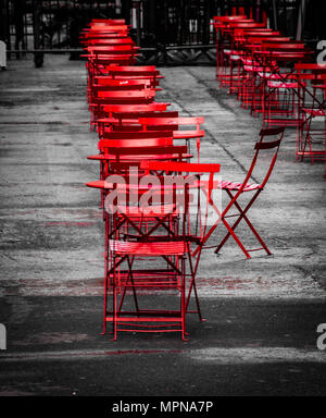 An empty street cafe in New York City after the rain stopped Stock Photo